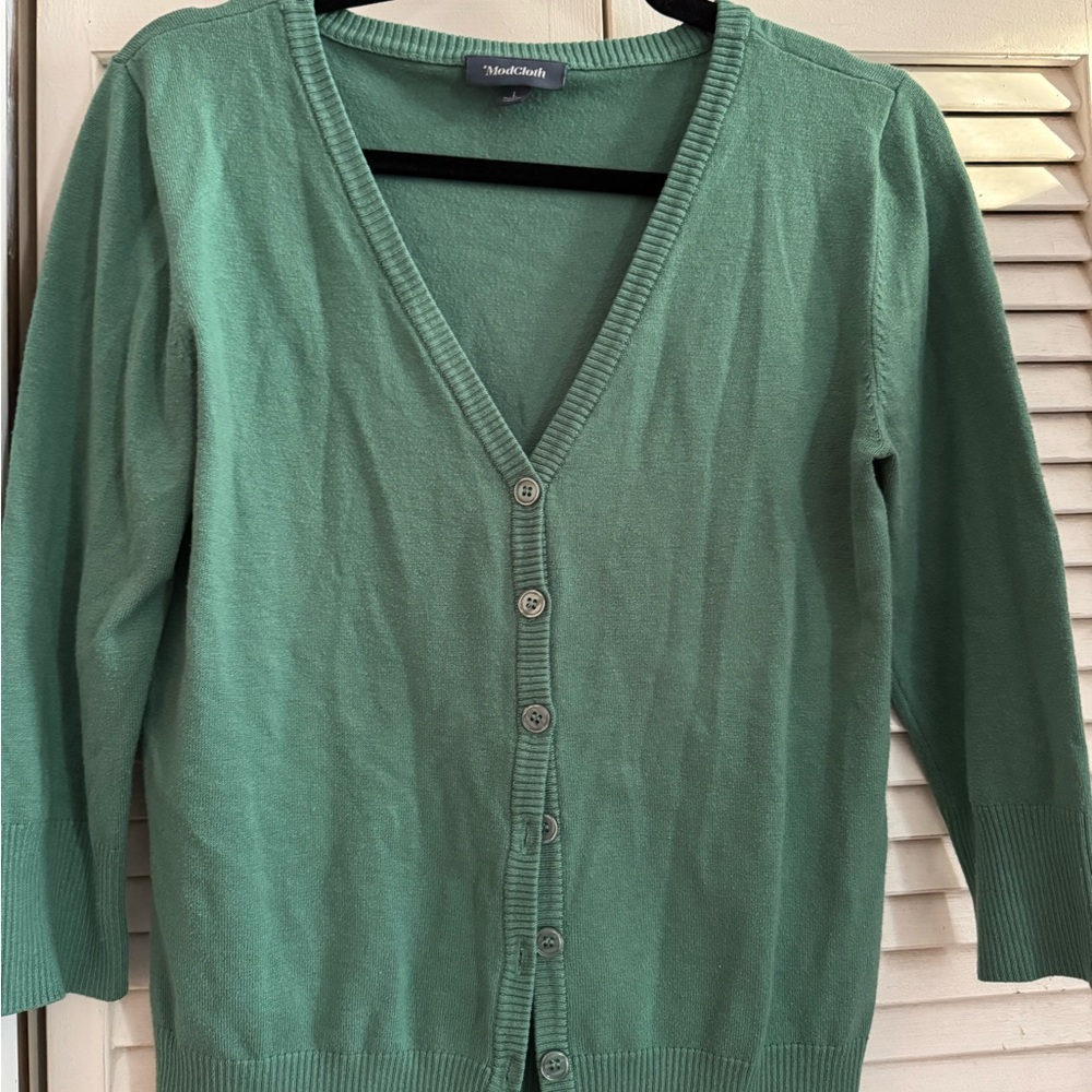 Preppy 3/4 Sleeves Teal Green Women's Cardigan